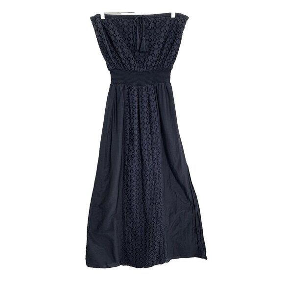ATHLETA Women Silk Blend Molokai Dress Off Shoulder Eyelet Lined Sz M Blue 18-3 - Picture 1 of 11